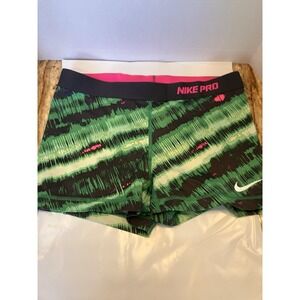 Women's Nike pro dri fit spandex compression shorts Large Green Black Abstract